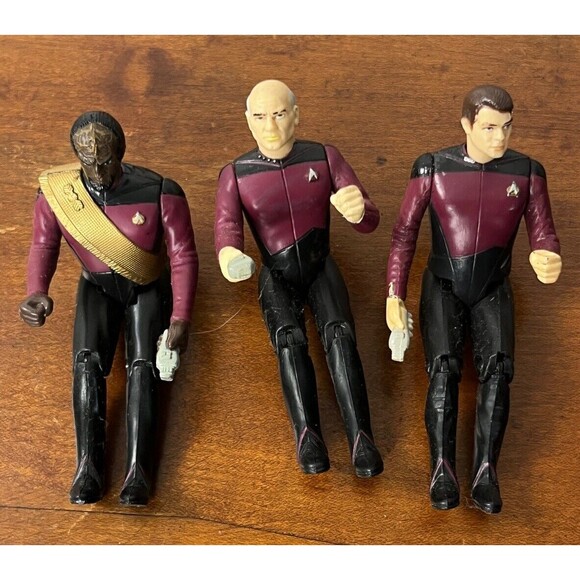 1988 STAR TREK TNG‎ Bridge Crew Picard Worf Riker Action Figure Set Galoob Lot 3 - Picture 3 of 4